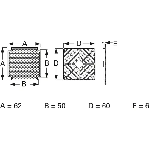 EMV Schutzgitter, (L x B x H) 62 x 62 x 6 mm, EMVG60-SET Solange Der Vorrat Reicht