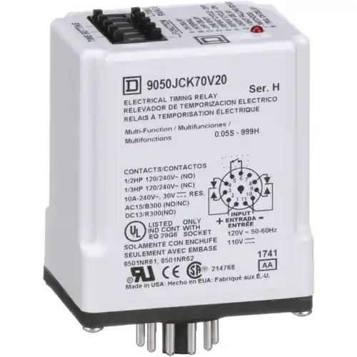 Knallerangebot Treppenlichtzeitschalter, 0,5 s bis 999 h, 9 Funktionen, 2 Schließer + 2 Öffner, 110-120 V AC/DC, 10 A/240 VAC, 9050JCK70V20