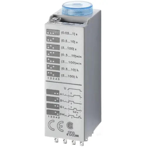 Zeitrelais, 0,05 s bis 100 h, 4 Funktionen, 4 Wechsler, 230-240 VAC, 7 A/250 VAC, 85.04.0.024.0000 Neue Kollektion