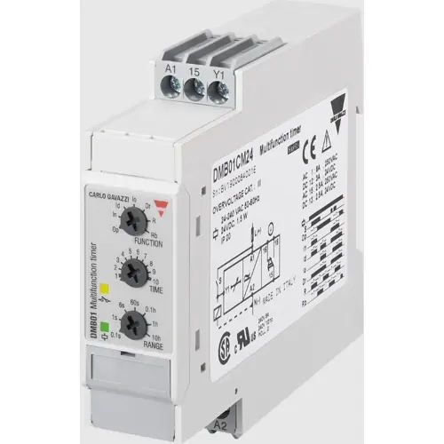 Markenware Multifunktionsrelais, 0,1 s bis 100 h, 7 Funktionen, 2 Wechsler, 24 VDC, 8 A/240 VAC, DMB01DM24
