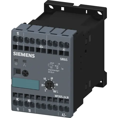 Kostenfreie Lieferung Zeitrelais, 0,05 bis 100 s, einschaltverzögert, 1 Wechsler, 24 V AC/DC, 3 A/250 VAC, 3RP2025-2AQ30