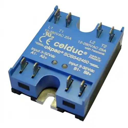 Halbleiterrelais, 3-32 VDC, nullspannungsschaltend, 12-280 VAC, 25 A, Schraubmontage, SOB542460 Nur Heute