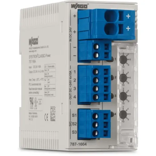 Beliebt Schutzschalter, elektronisch, 4-polig, T-Charakteristik, 2 A, 24 V (DC), Push-in, DIN-Schiene, IP20, 787-1664/000-004