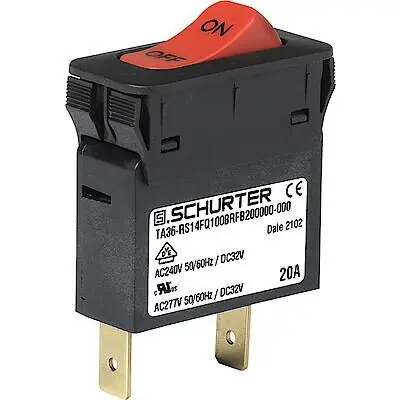 Schutzschalter, thermisch, 1-polig, T-Charakteristik, 20 A, 32 V (DC), 240 V (AC), Flachstecker 6,3 x 0,8 mm, Snap-in, IP40, 3-128-204 Top-Seller