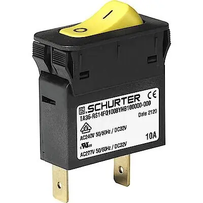 Schutzschalter, thermisch, 1-polig, T-Charakteristik, 10 A, 32 V (DC), 240 V (AC), Flachstecker 6,3 x 0,8 mm, Snap-in, IP40, 3-128-198 Billig
