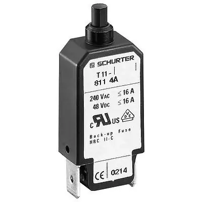 Ausverkauf Schutzschalter, 1-polig, T-Charakteristik, 2 A, 48 V (DC), 240 V (AC), Flachstecker 2,8 x 0,8 mm, Drop-in, IP40, 4400.0164