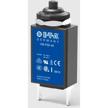 Kostenloser Versand Schutzschalter, thermisch, 1-polig, 3.5 A, 48 V (DC), 240 V (AC), Flachstecker 2,8 x 0,8 mm, Zentralbefestigung, IP40, 106-P30-3,5A