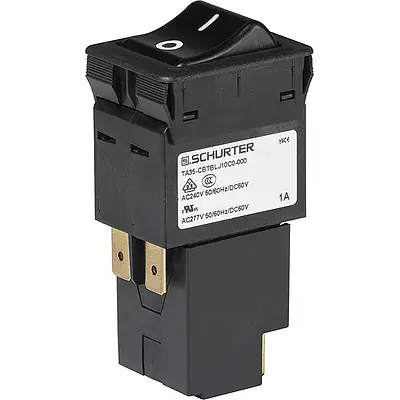 Sonderangebot Schutzschalter, thermisch, 2-polig, F-Charakteristik, 10 A, 60 V (DC), 240 V (AC), Flachstecker 6,3 x 0,8 mm, Snap-in, IP40, 3-150-706