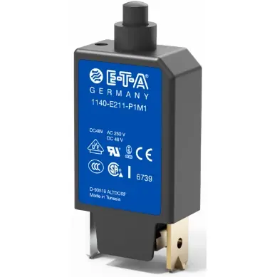 Echt Schutzschalter, thermisch, 1-polig, 3.5 A, 48 V (DC), 240 V (AC), Flachstecker 6,3 x 0,8 mm, Panelmontage, IP40, 1140-E211-P1M1-3,5A