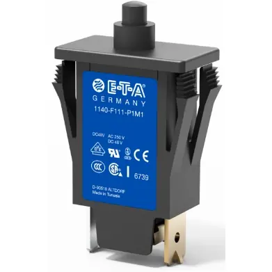 Neuheit Schutzschalter, thermisch, 1-polig, 12 A, 48 V (DC), 240 V (AC), Flachstecker 6,3 x 0,8 mm, Snap-in, IP40, 1140-F111-P1M1-12A